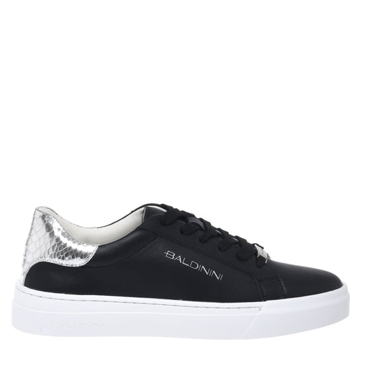 Silver python print laminated leather and leather sneaker