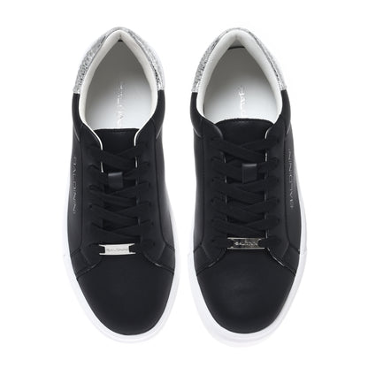 Sneaker en cuir et cuir laminé imprimé python argent