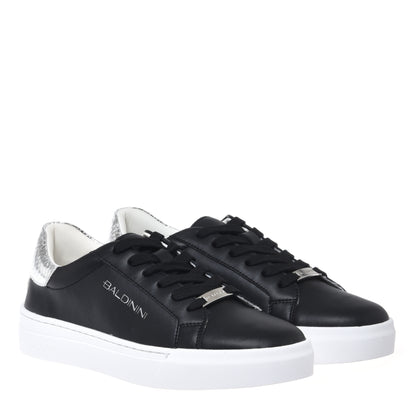 Sneaker en cuir et cuir laminé imprimé python argent