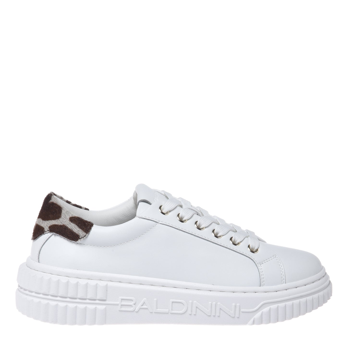 Sneakers in pelle bianca con inserti in pelle effetto cavallino