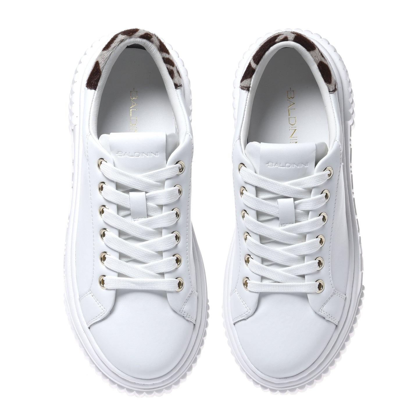 Sneakers in pelle bianca con inserti in pelle effetto cavallino