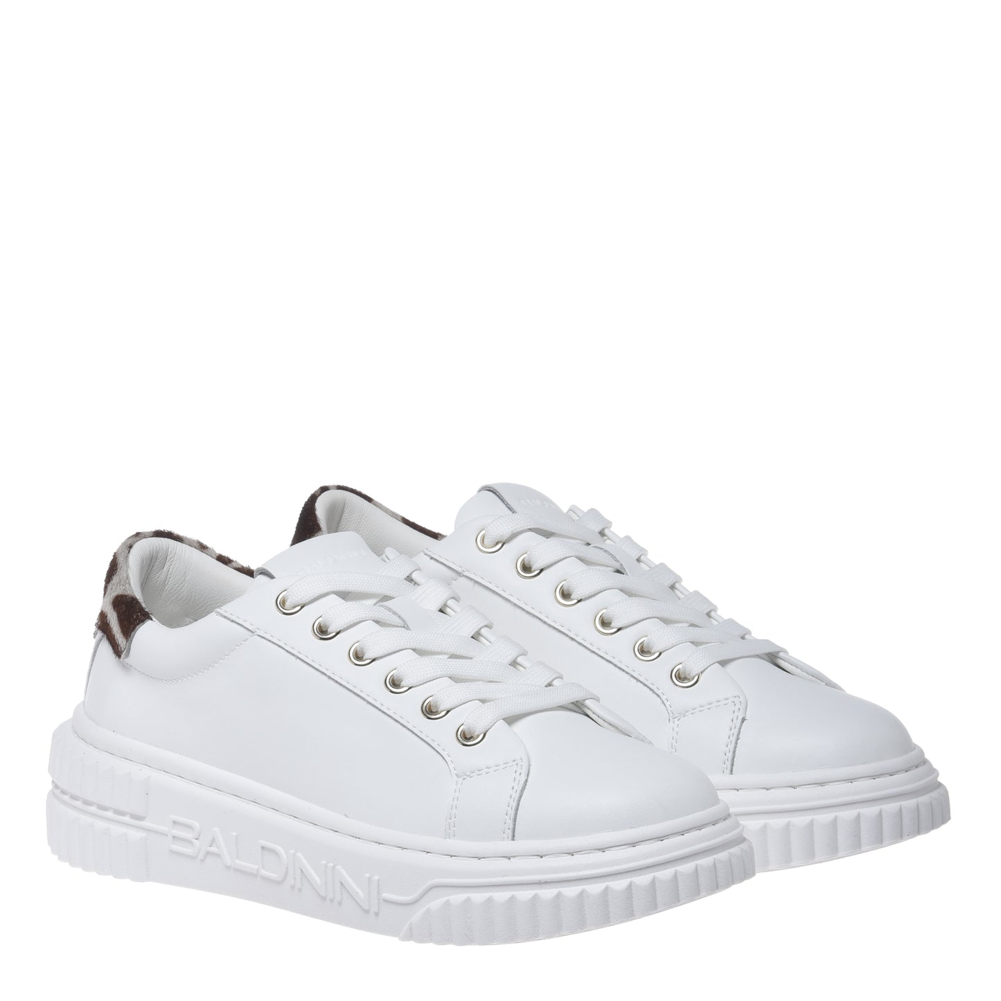 Sneakers in pelle bianca con inserti in pelle effetto cavallino