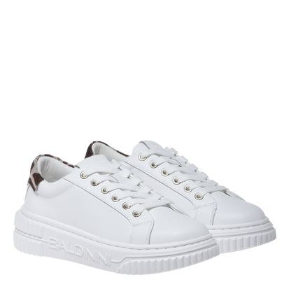 Sneakers in pelle bianca con inserti in pelle effetto cavallino