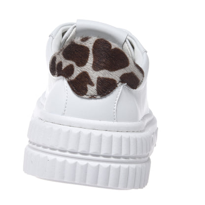 Sneakers in pelle bianca con inserti in pelle effetto cavallino