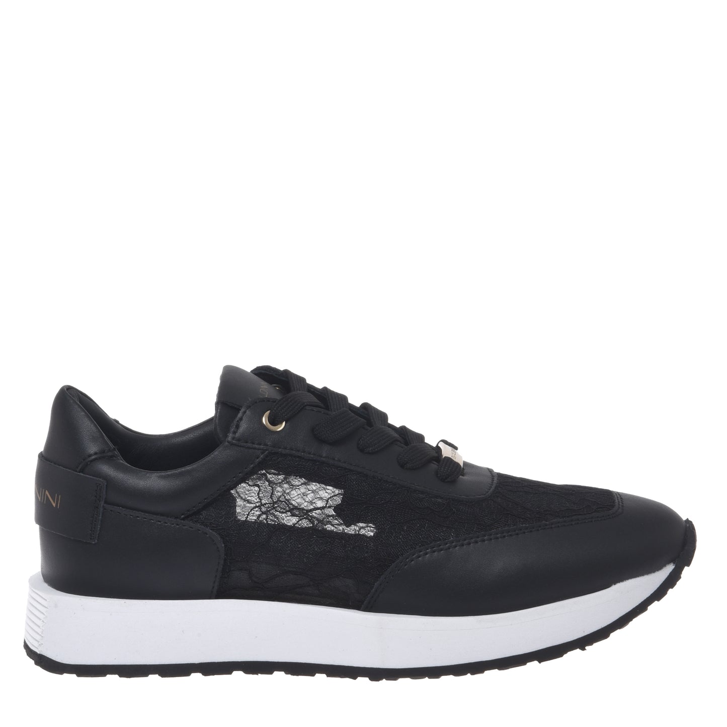 Black leather and lace sneakers