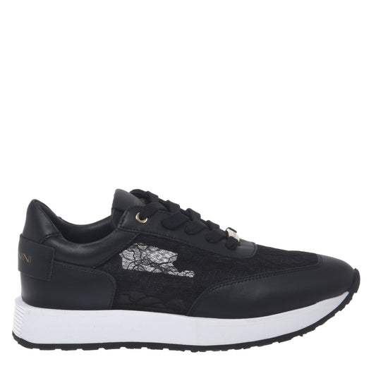 Black leather and lace sneakers