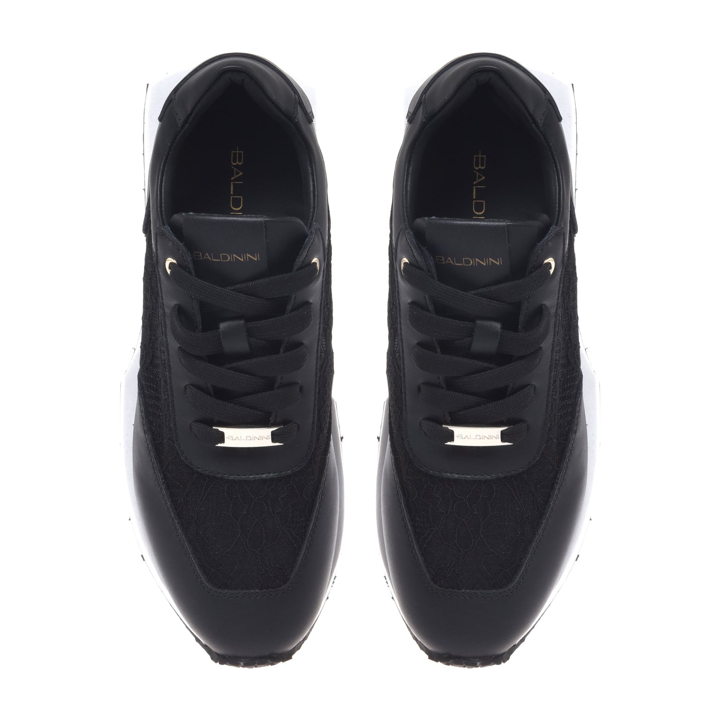 Black leather and lace sneakers