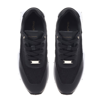 Black leather and lace sneakers