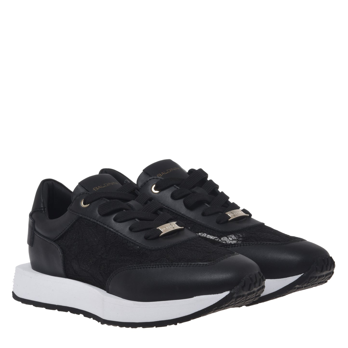 Black leather and lace sneakers