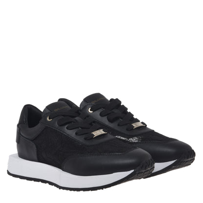 Black leather and lace sneakers