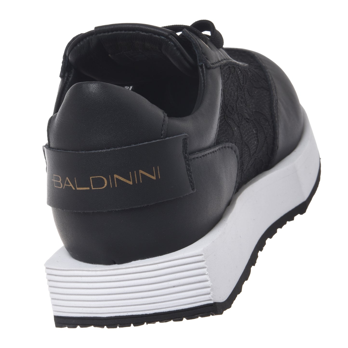 Black leather and lace sneakers