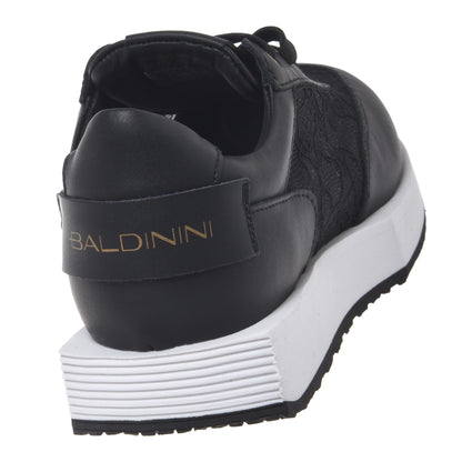Black leather and lace sneakers