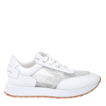 White leather and lace sneaker