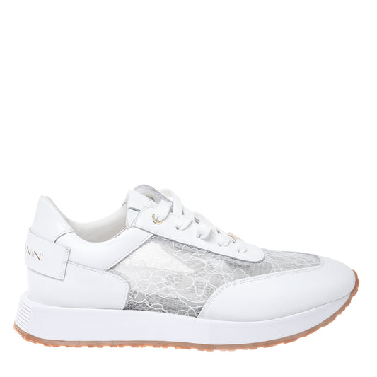 White leather and lace sneaker