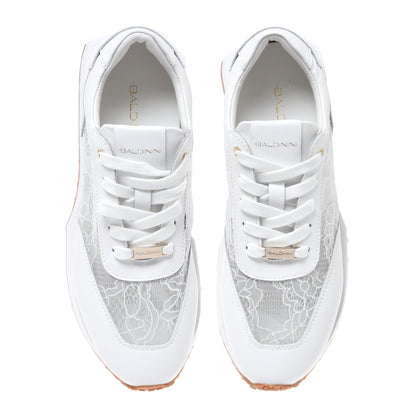 White leather and lace sneaker