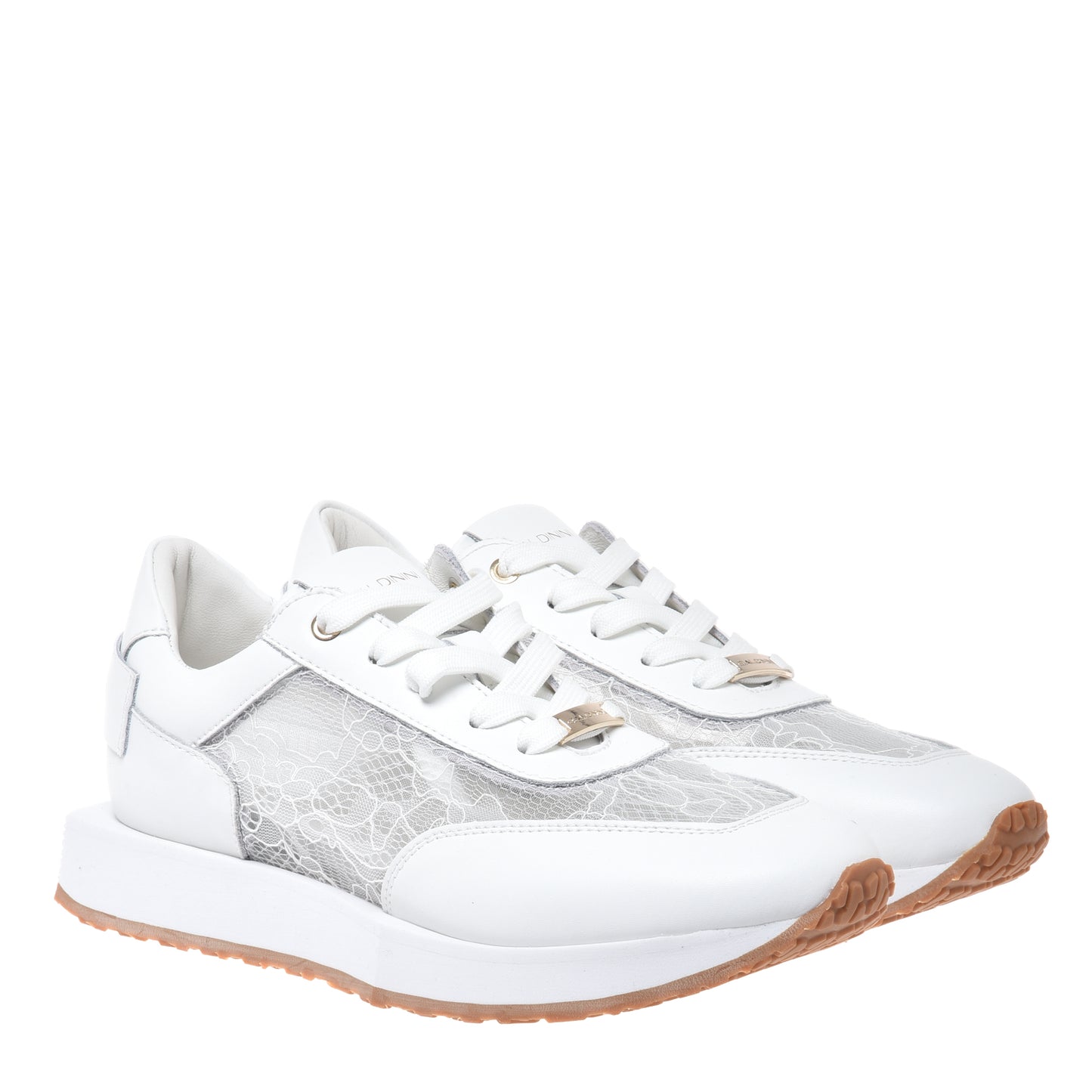 White leather and lace sneaker