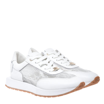 White leather and lace sneaker