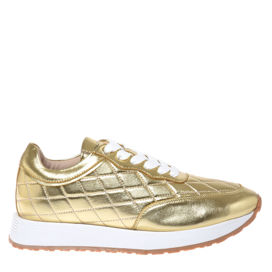 Gold laminated quilted nappa leather sneaker