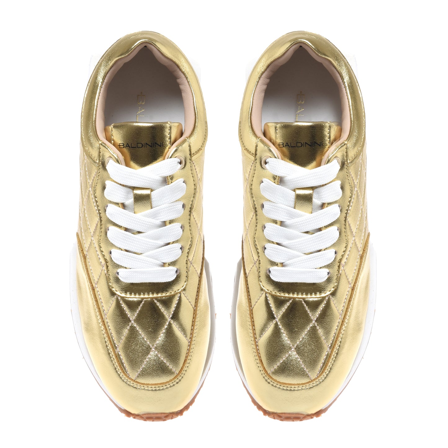 Gold laminated quilted nappa leather sneaker