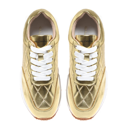Gold laminated quilted nappa leather sneaker