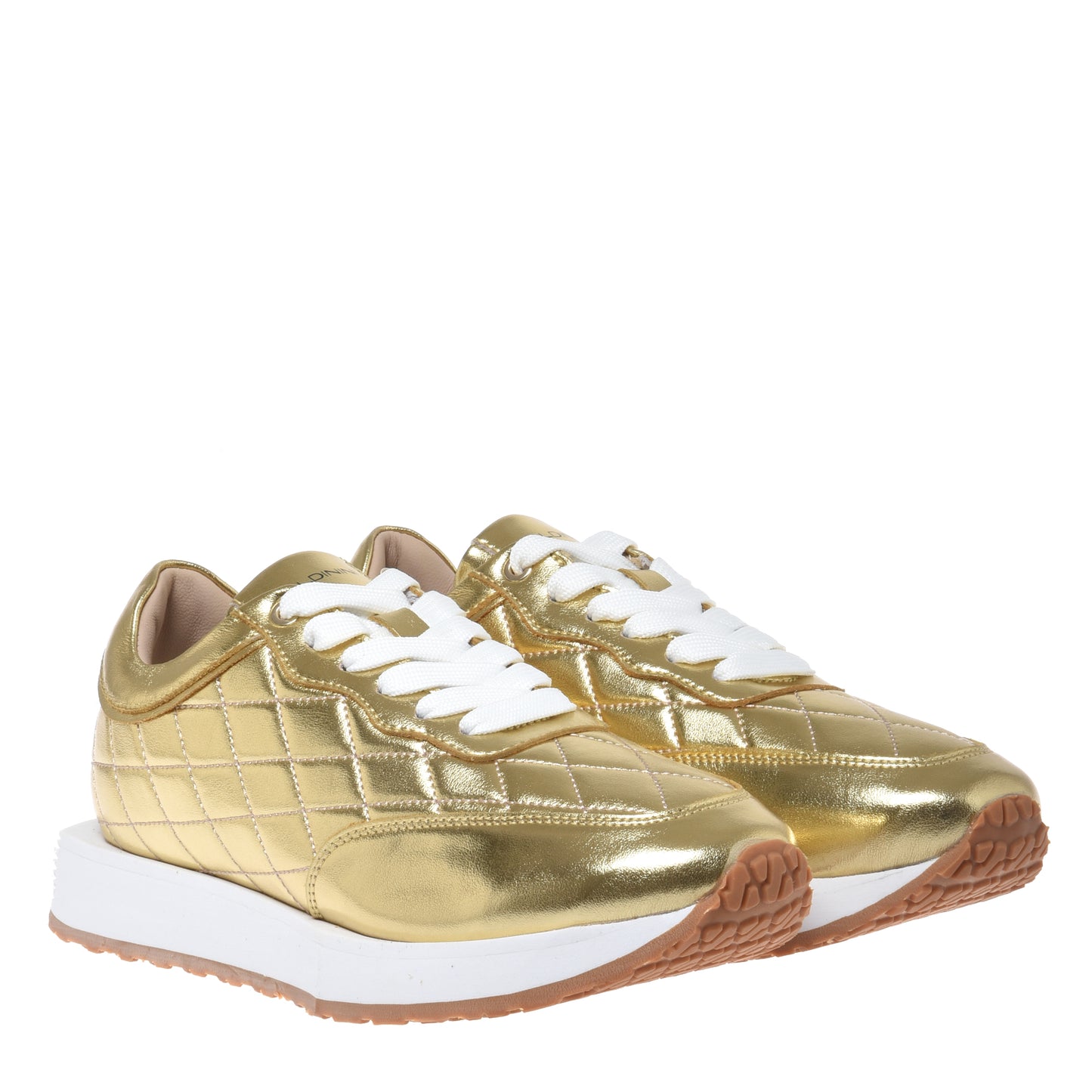 Gold laminated quilted nappa leather sneaker