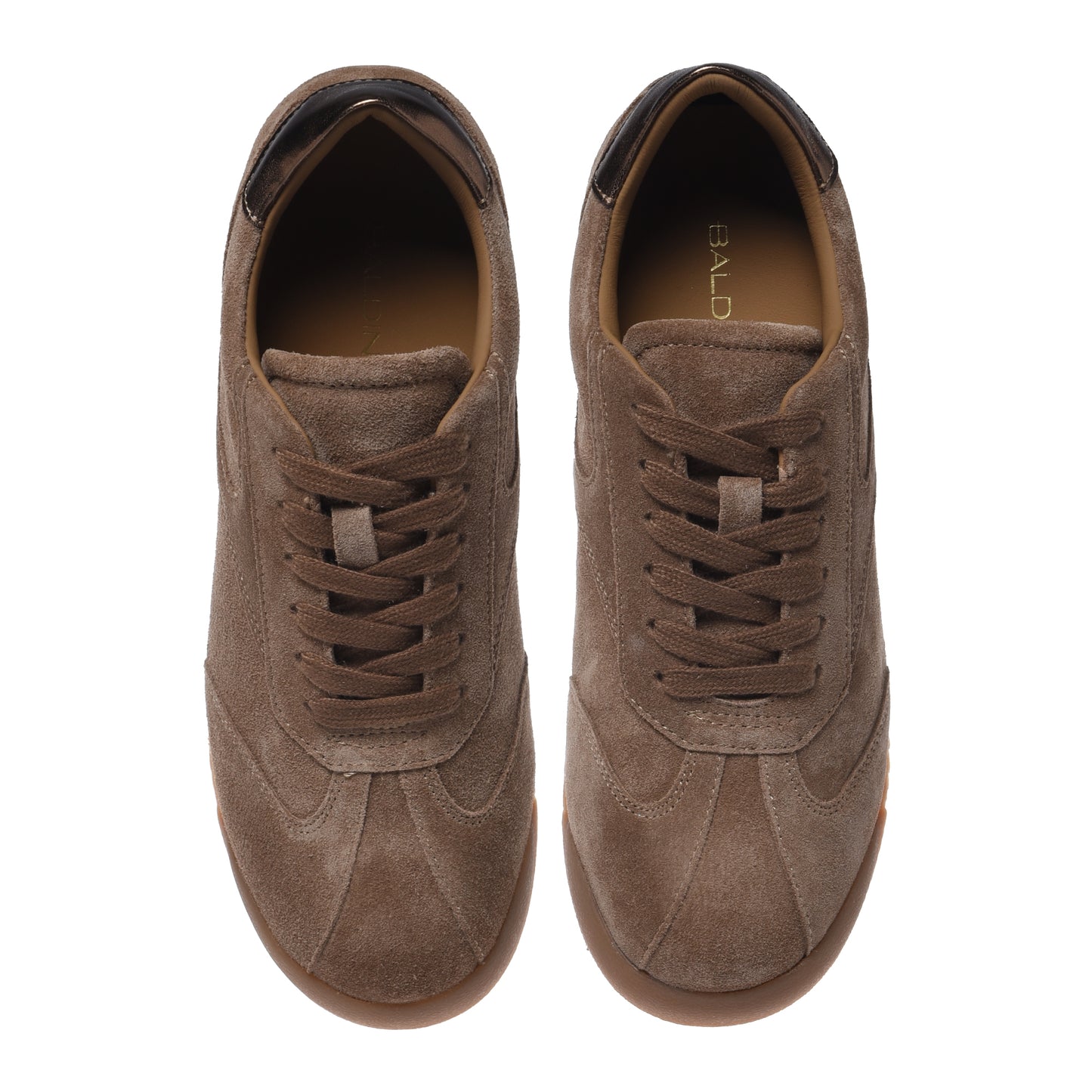 Sneakers in camoscio marrone con inserti in pelle laminata bronzo