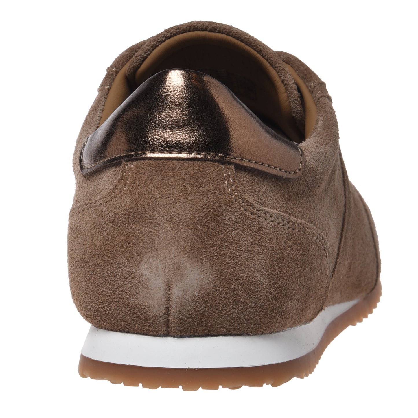 Sneakers in camoscio marrone con inserti in pelle laminata bronzo