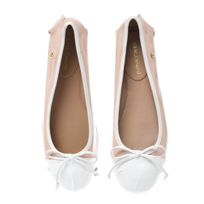 White and nude patent leather ballerina flats
