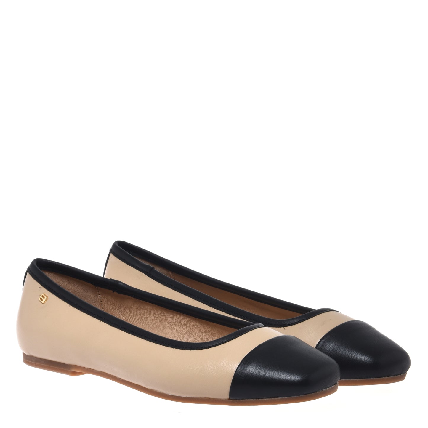 Ballerine en cuir noir et nude