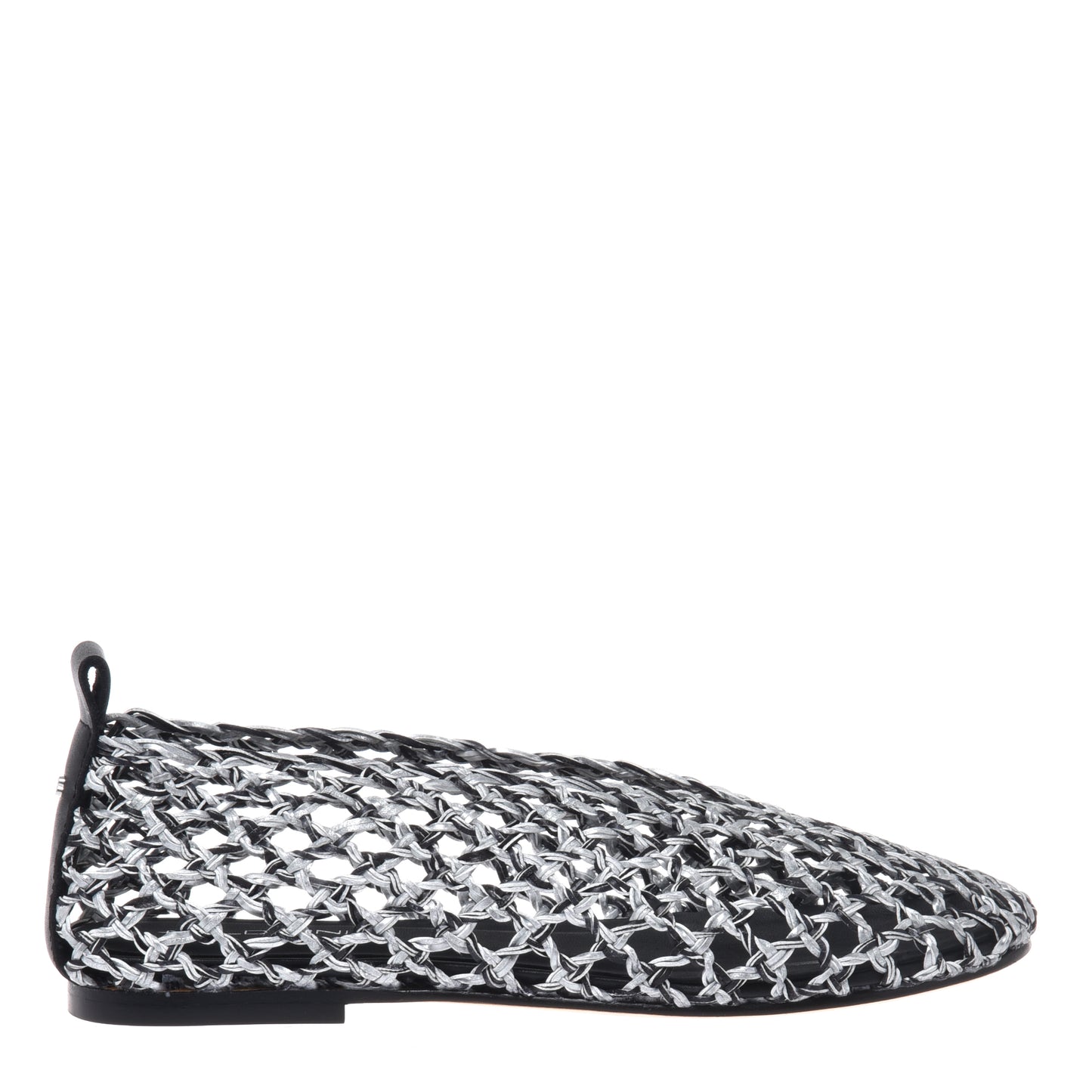 Black and silver braided faux leather ballerina flats