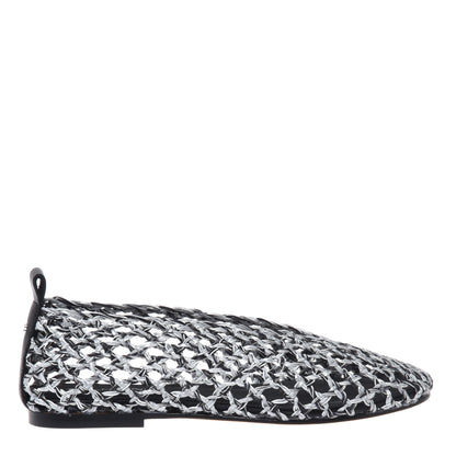 Black and silver braided faux leather ballerina flats