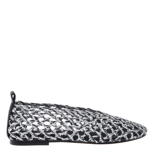 Black and silver braided faux leather ballerina flats