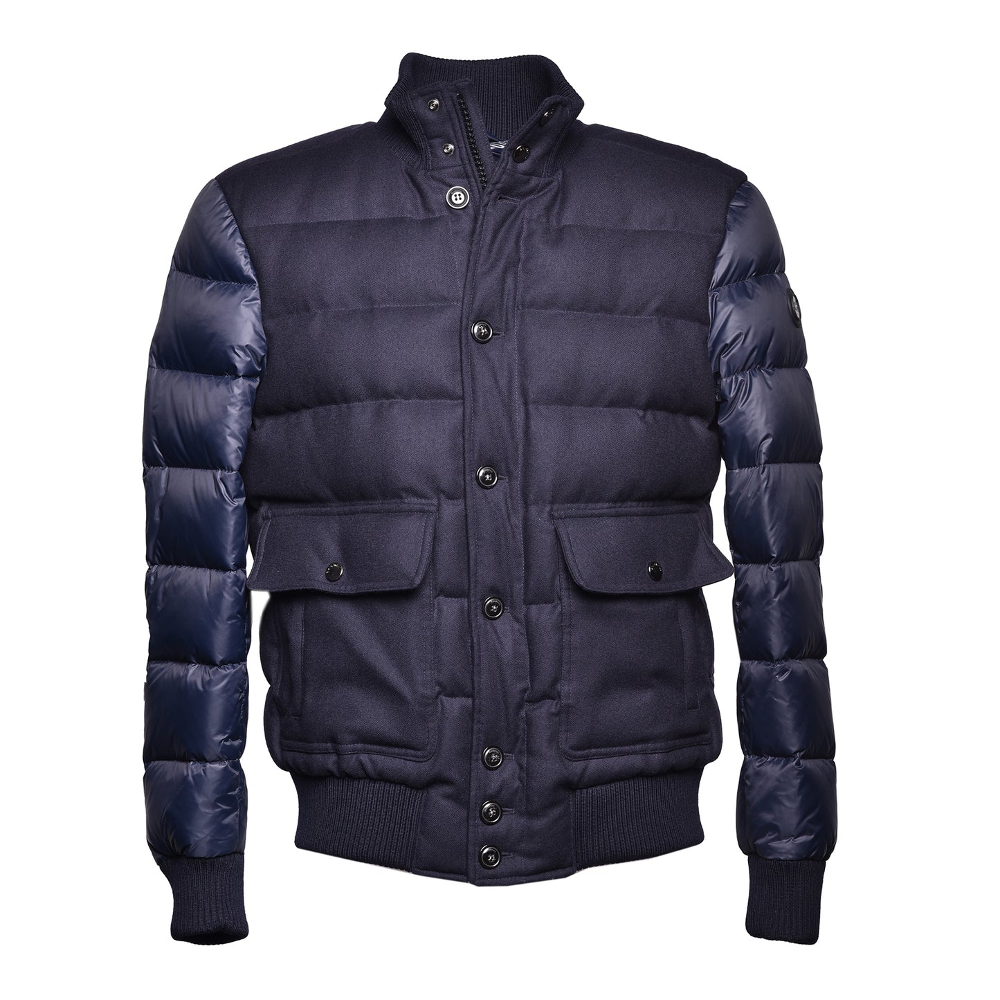 Blouson bomber en flanelle et nylon bleu marine