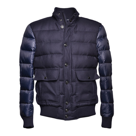 Blouson bomber en flanelle et nylon bleu marine