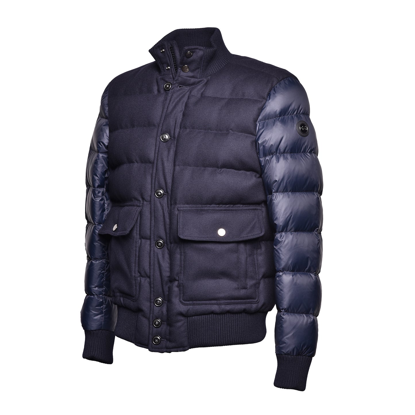 Blouson bomber en flanelle et nylon bleu marine