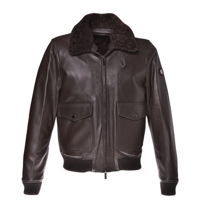 Veste en cuir et shearling marron foncé