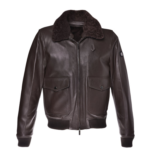 Veste en cuir et shearling marron foncé