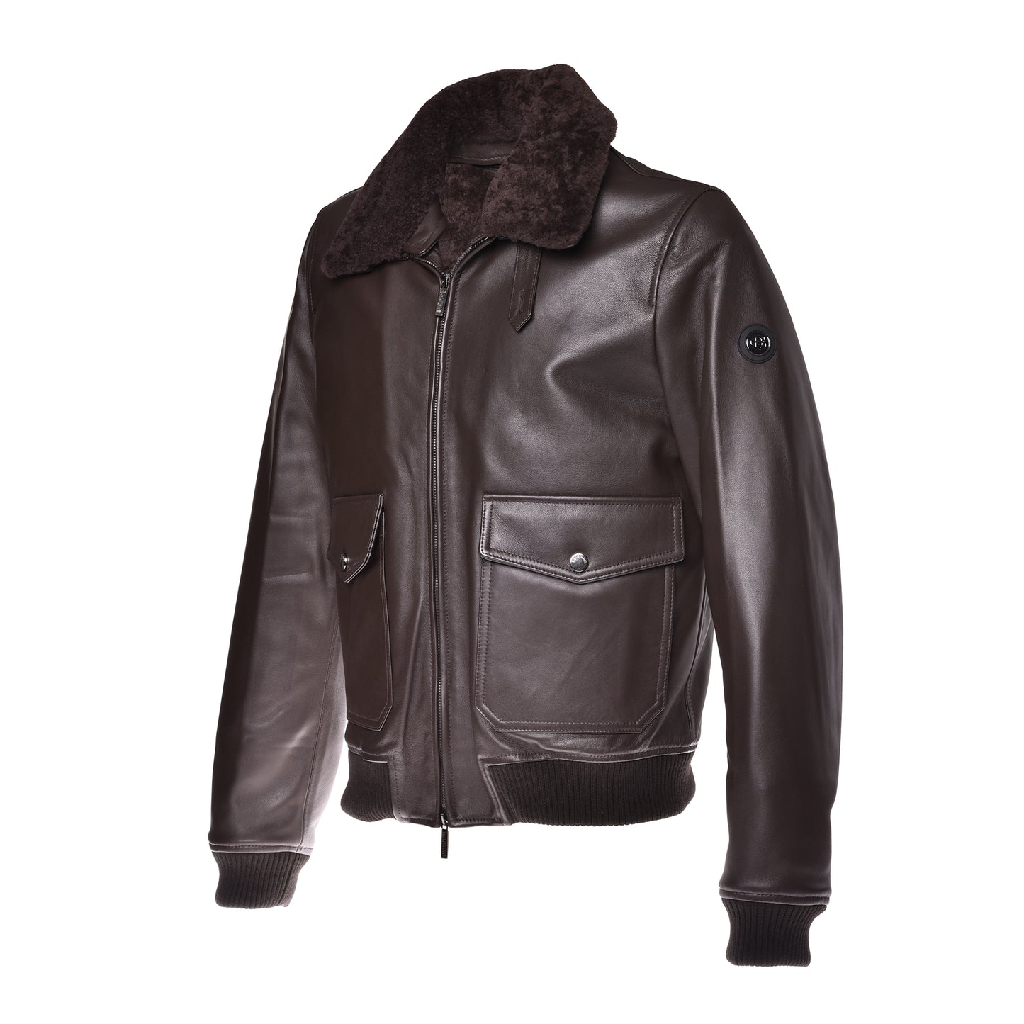 Veste en cuir et shearling marron foncé