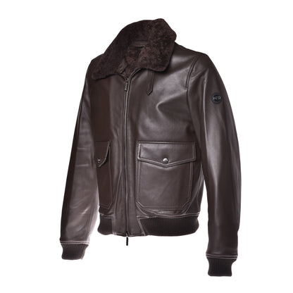 Veste en cuir et shearling marron foncé
