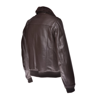 Veste en cuir et shearling marron foncé