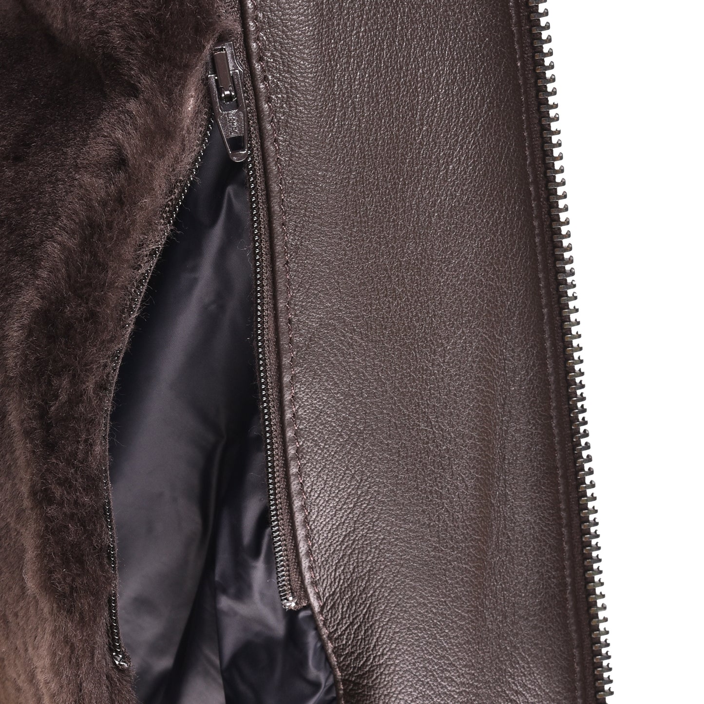 Veste en cuir et shearling marron foncé