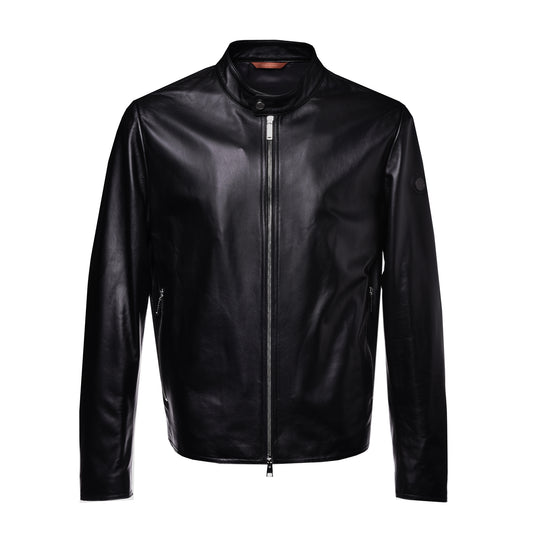 Blouson biker en cuir nappa noir