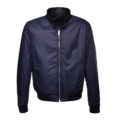 Veste réversible en cuir tressé et nylon bleu marine
