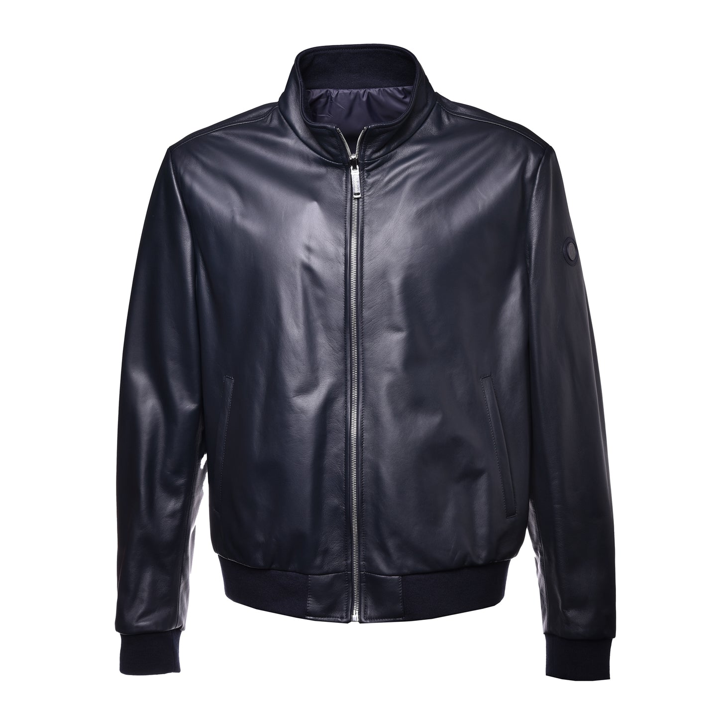 Veste réversible bleu marine en nappa et nylon