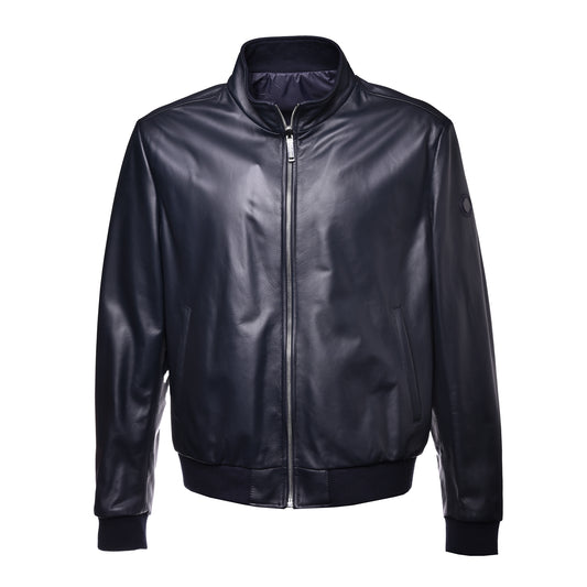 Veste réversible bleu marine en nappa et nylon