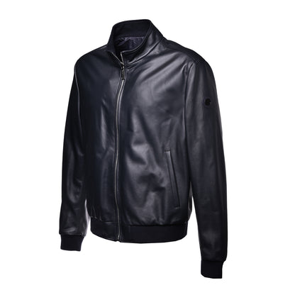 Veste réversible bleu marine en nappa et nylon