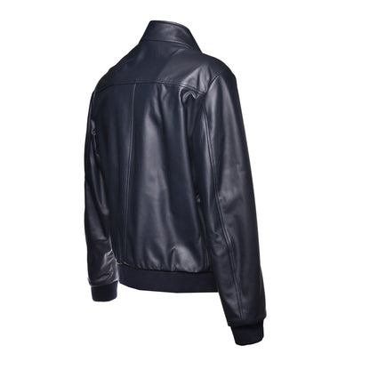 Veste réversible bleu marine en nappa et nylon