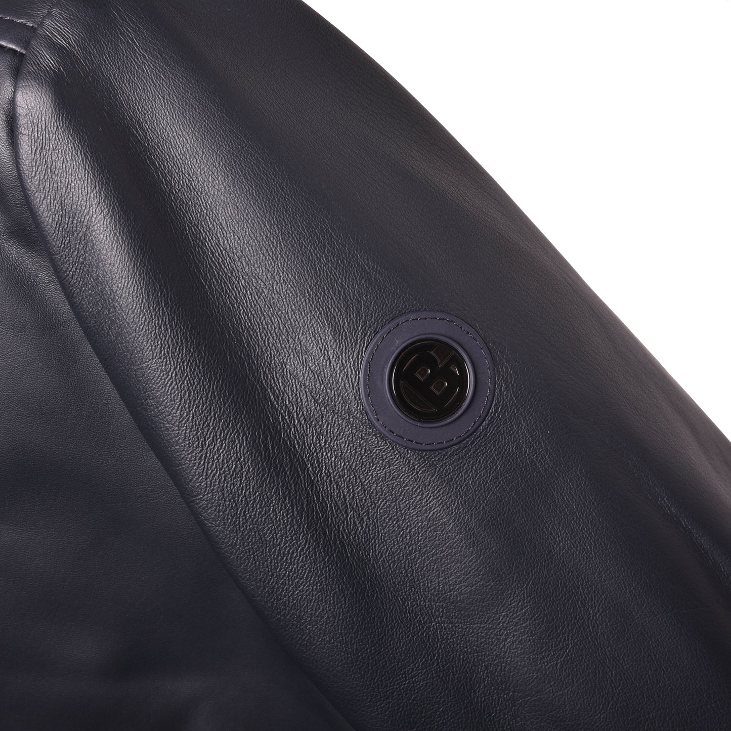 Veste réversible bleu marine en nappa et nylon