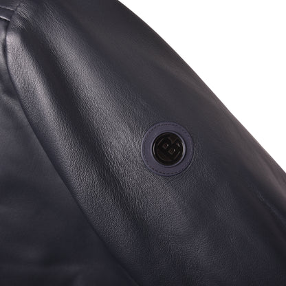 Veste réversible bleu marine en nappa et nylon
