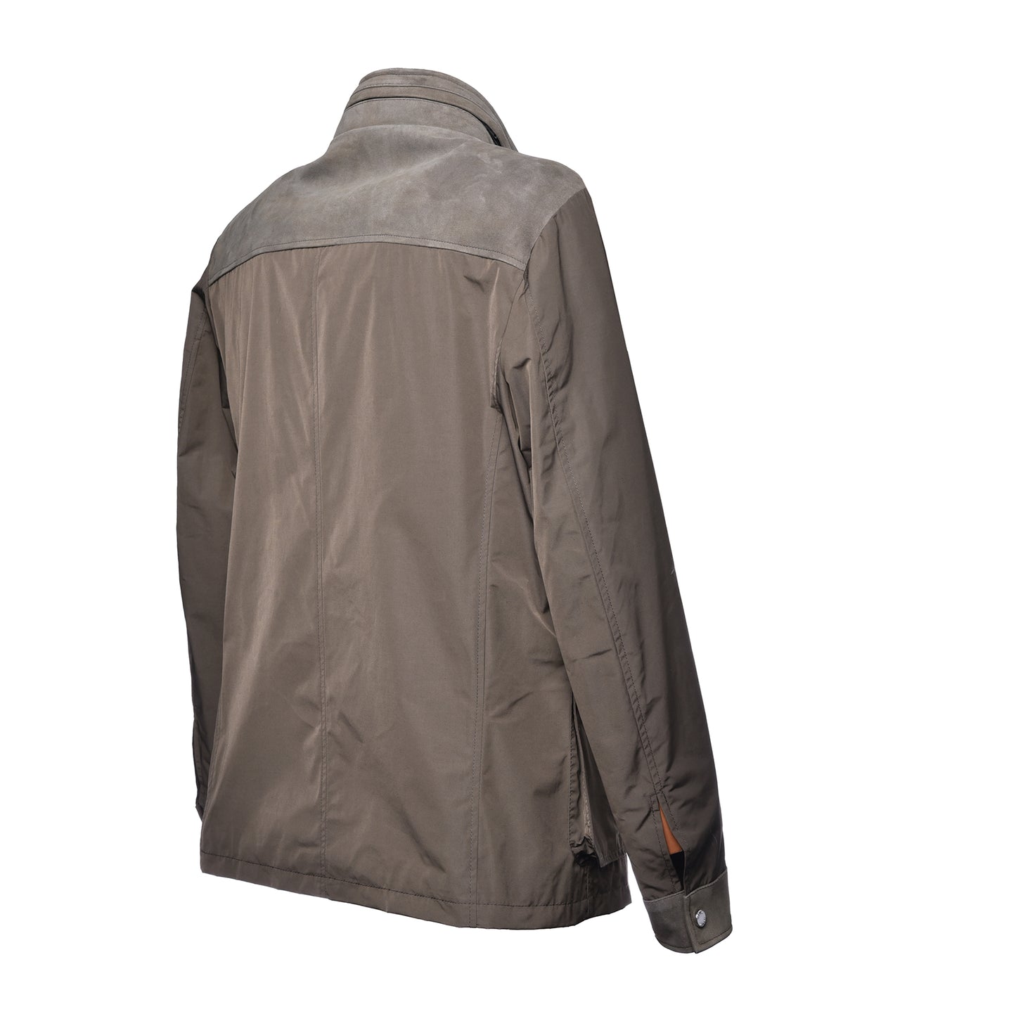 Veste en tissu nylon et croûte de cuir vert kaki